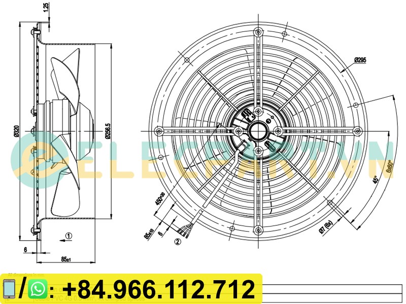 Quạt tản nhiệt EBMPAPST W2E250-CE65-01, 230VAC, 250mm